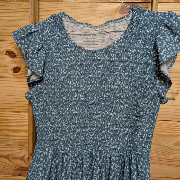 Blue Floral Smocked Dress - Picture 5 of 5
